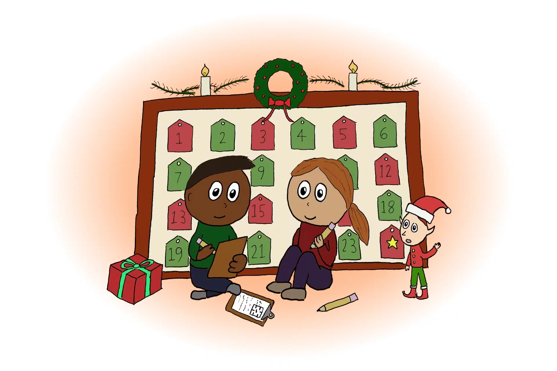 Advent Puzzle Hunt A cartoon drawing of players solving the Advent Puzzle Hunt.