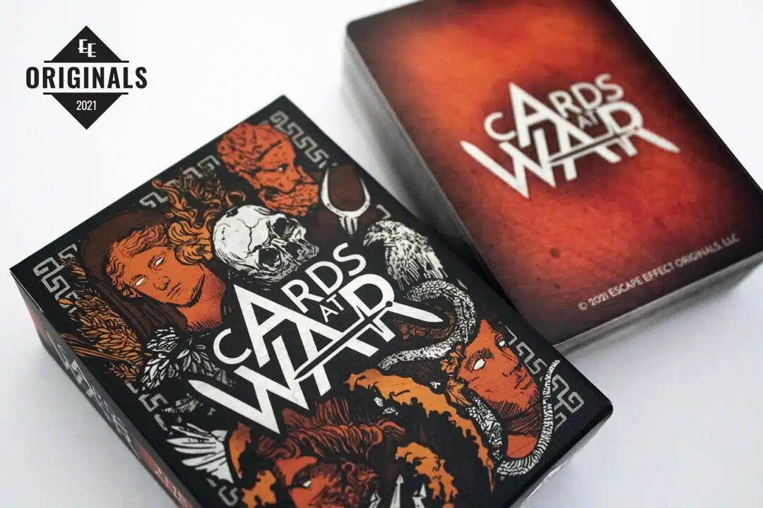 The box from Cards At War and a face down deck of cards.