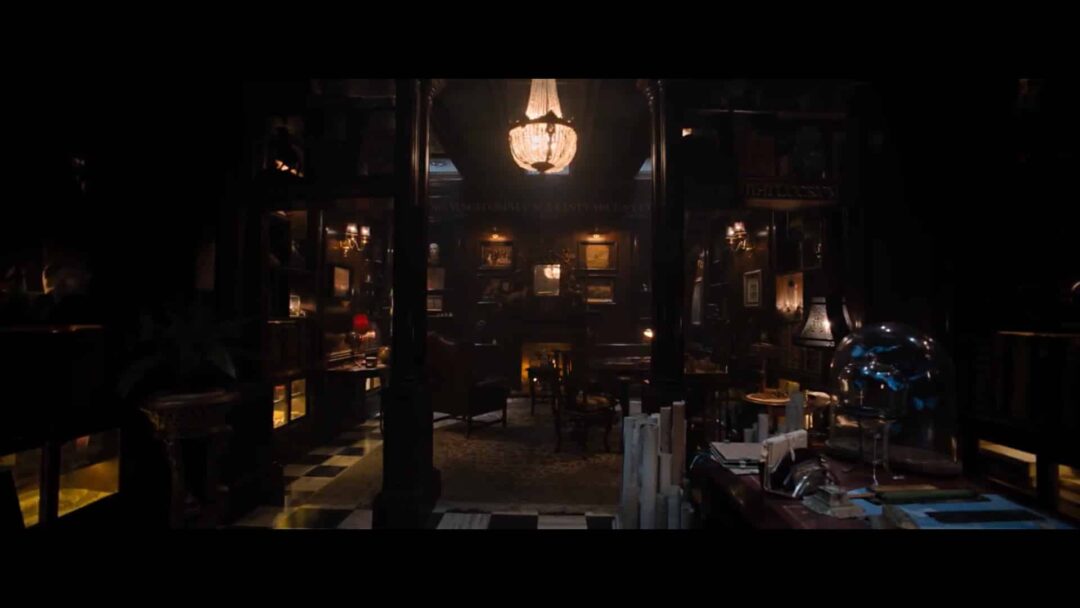 The library scene from the movie Escape Room (2019).