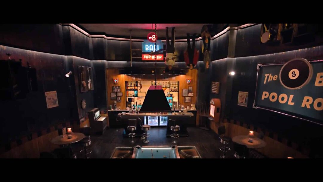 The pool hall scene from the movie Escape Room (2019).