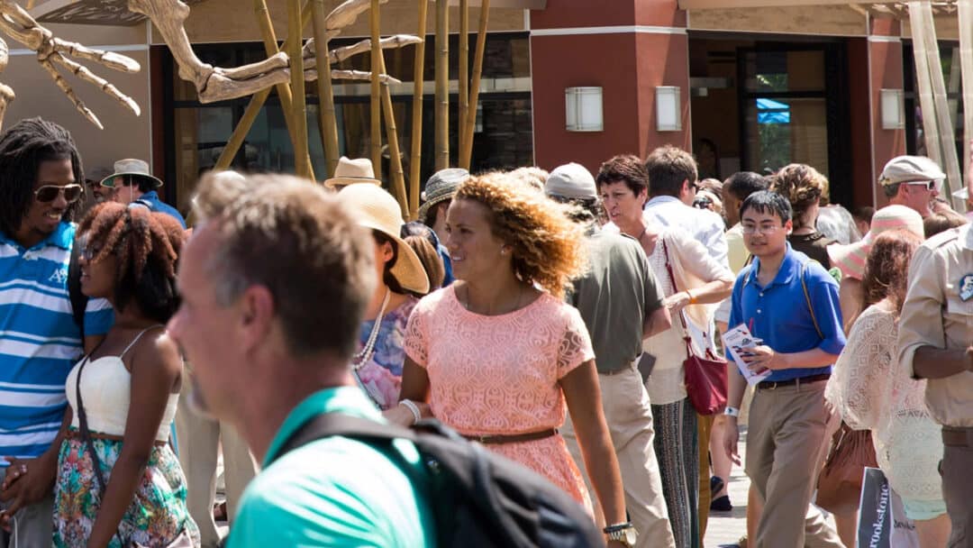 A group of people on in Jurassic World.