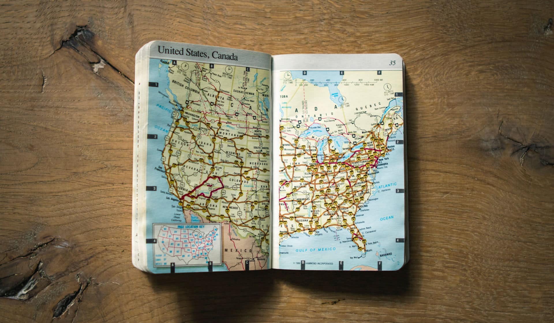 Open book showing map of The United States.