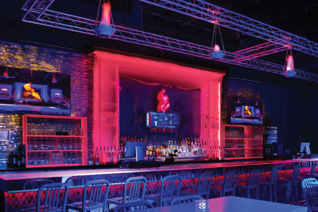 A photograph inside the Fire Lounge at the Ice Bar Orlando.