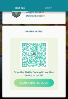 A screenshot of a code needed to challenge a nearby trainer to a battle in Pokemon GO.