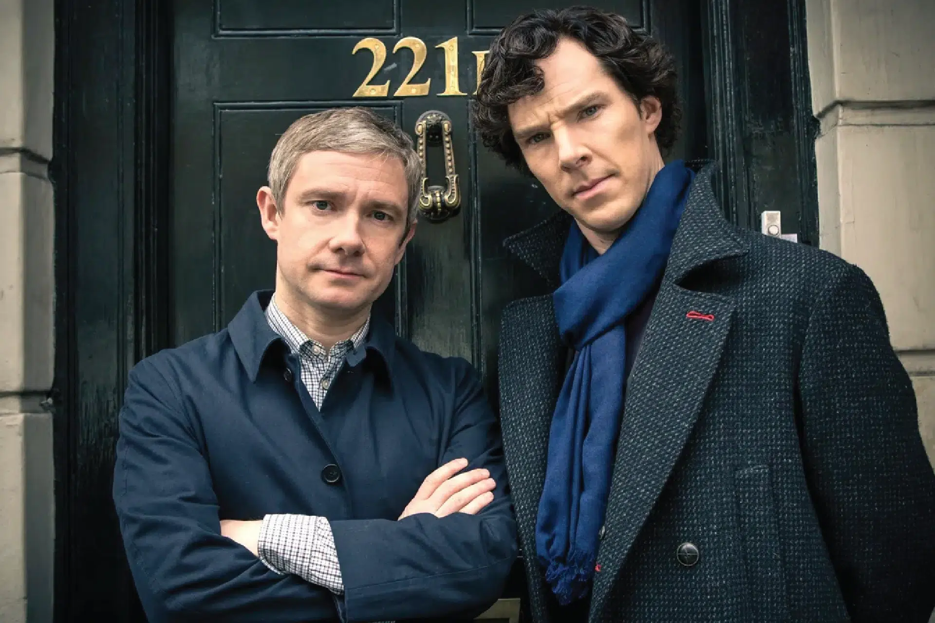 Sherlock and Watson outside their famous abode.
