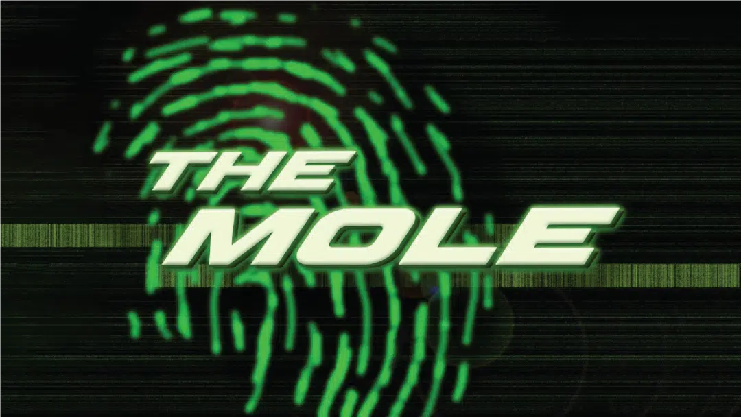 The classic green fingerprint logo for the television series, The Mole.