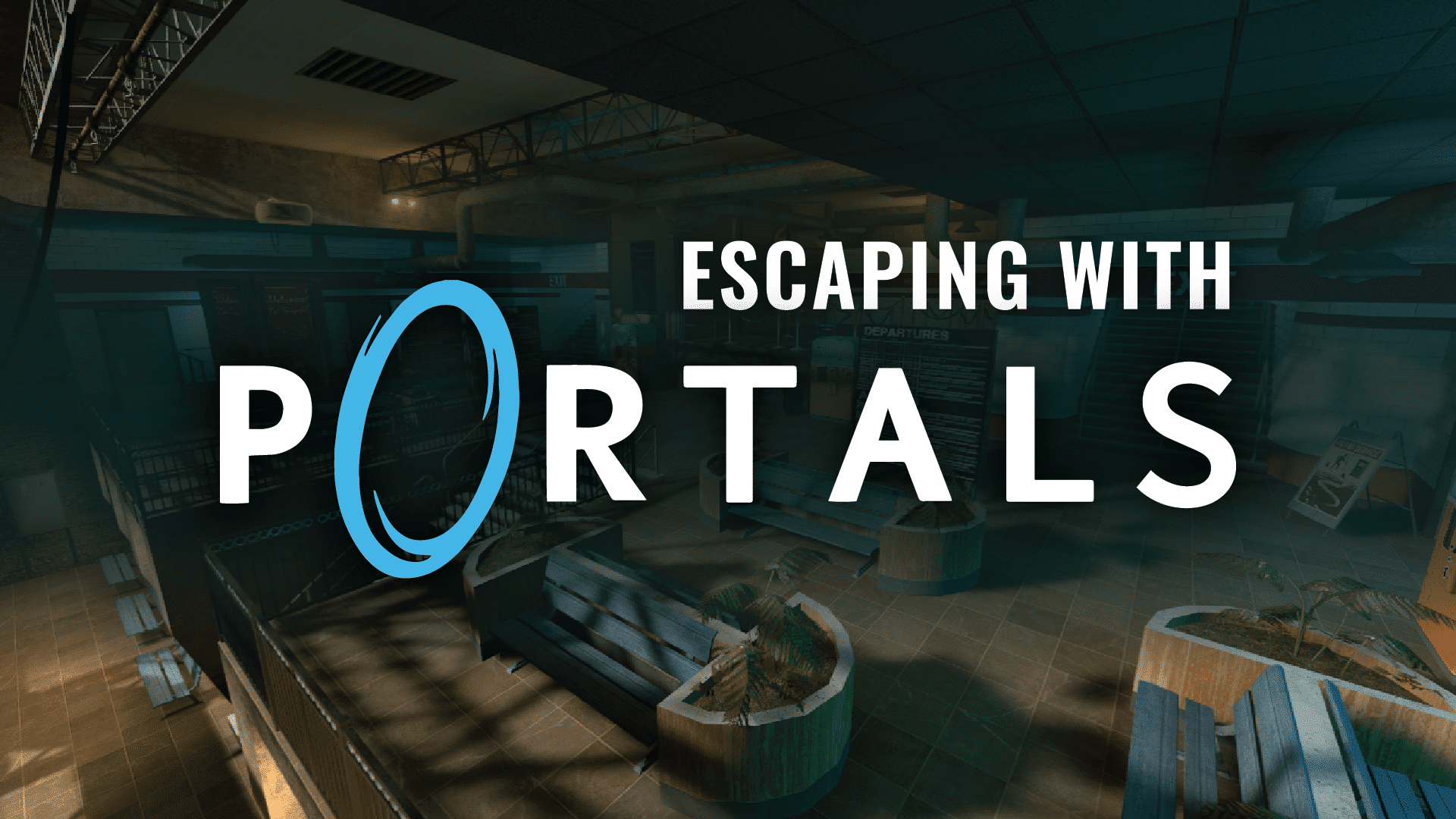 A screen capture from Portal with the logo overlaid.