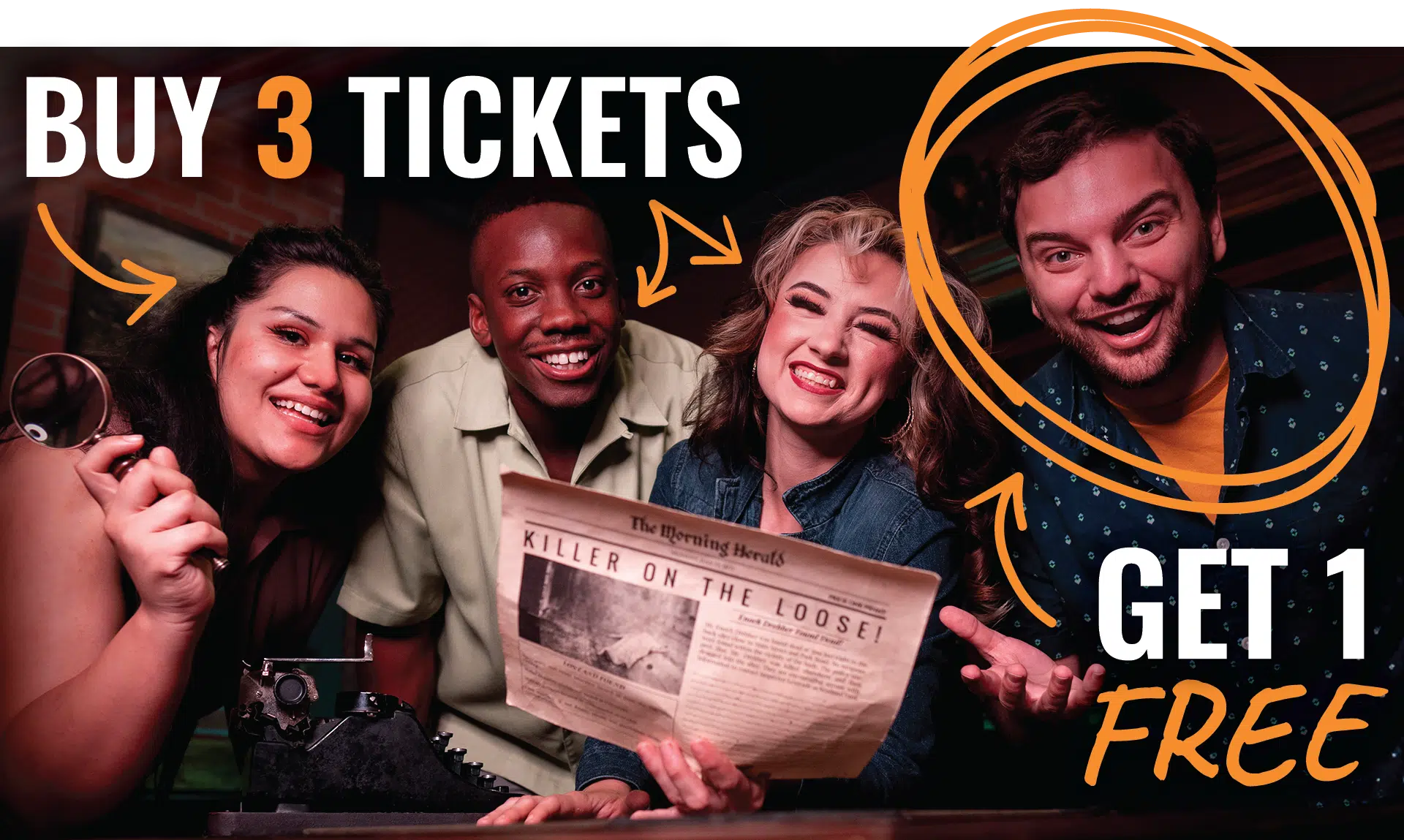 A doodle of a ticket deal on top of a photo of players in Sherlock Studies.