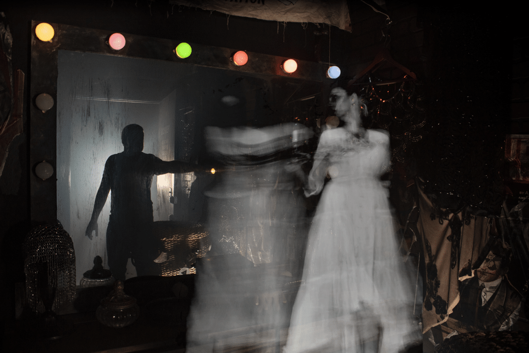 Ghostly figures appear in Fright Before Your Eyes.