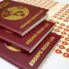 Three passport-style log books arranged with sticker sheets.