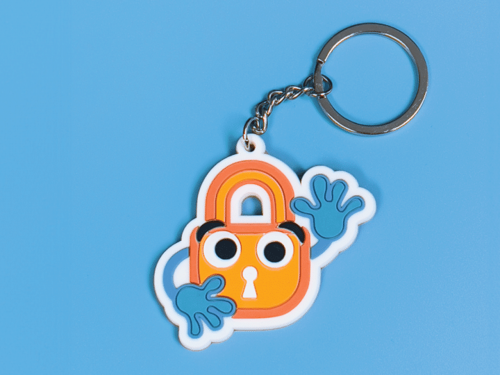 A friendly padlock-shaped keychain named Paddy.