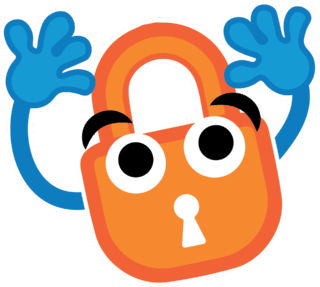 Paddy the Padlock with both arms up.