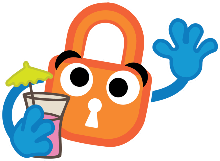 Paddy the Padlock holding glass of Paddy's Punch.