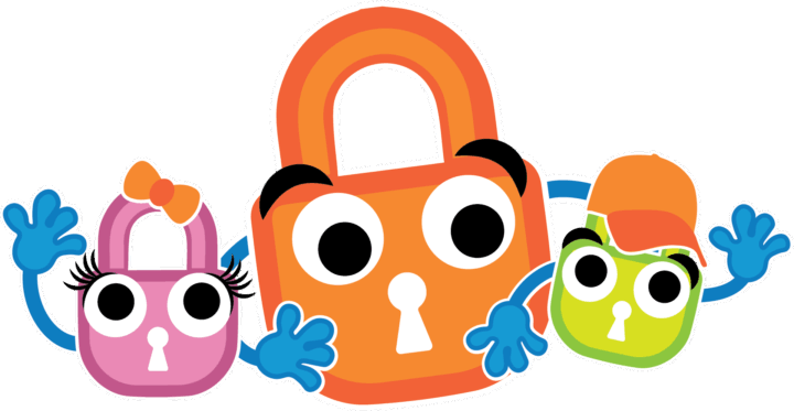 Paddy the Padlock with two padlock children.