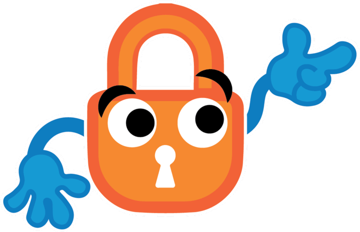 Paddy the Padlock pointing right.