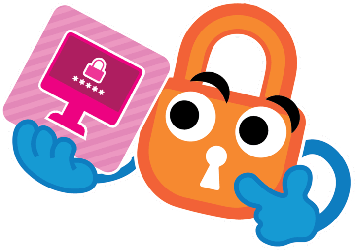 Paddy the Padlock looking at a pink stripe tile.