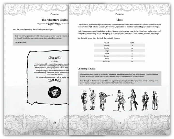 Grey pages from the Riddles and Relics book.