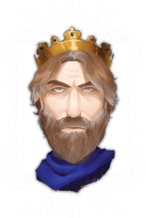 The character Godfrey surrounded by an ornate frame.