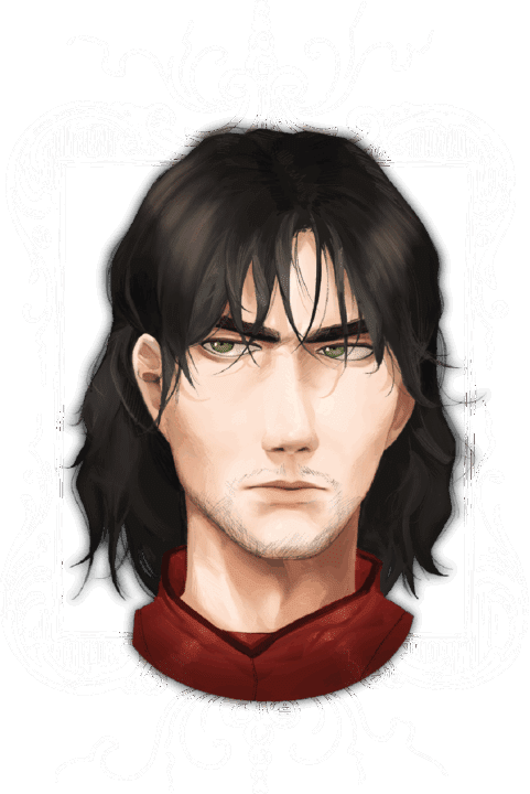 The character Lancelot surrounded by an ornate frame.