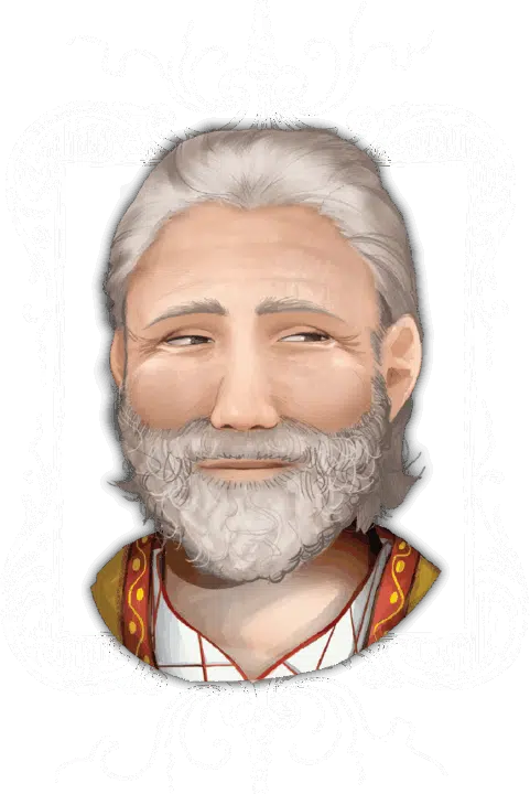 The character Merlin surrounded by an ornate frame.