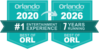 Two shields showing that The Escape Effect has won Orlando's Best Entertainment Experience seven years in a row.