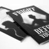 A photo of the Fright Before Your Eyes comic, showing the back of the book along with the front cover.