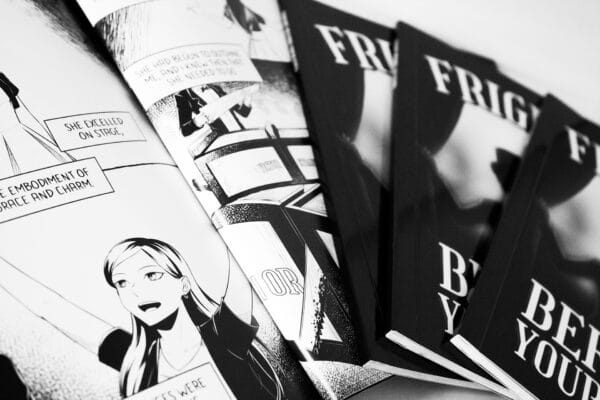 A photo of the Fright Before Your Eyes comic, showing some of the inner pages.