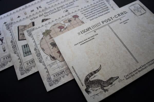 The reverse side of a set of Sherlock themed postcards.