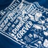 A blue "Knight To Escape" shirt featuring an illustration of a dungeon.
