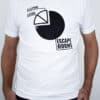 A photo showing a shirt design of a pie chart with sections for sleeping, eating and escape rooms.
