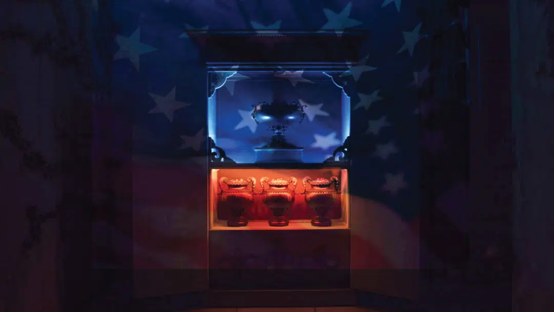 An American flag overlaid on a photograph of the ambrosia from At Odds With The Gods.