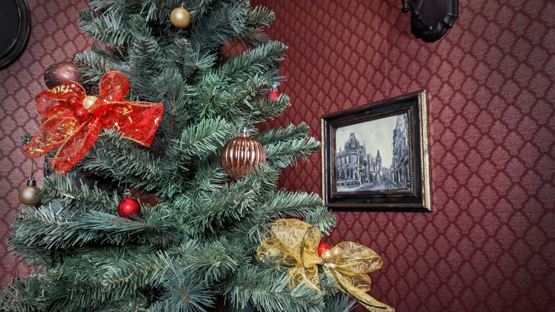 A Christmas tree in Sherlock's study.
