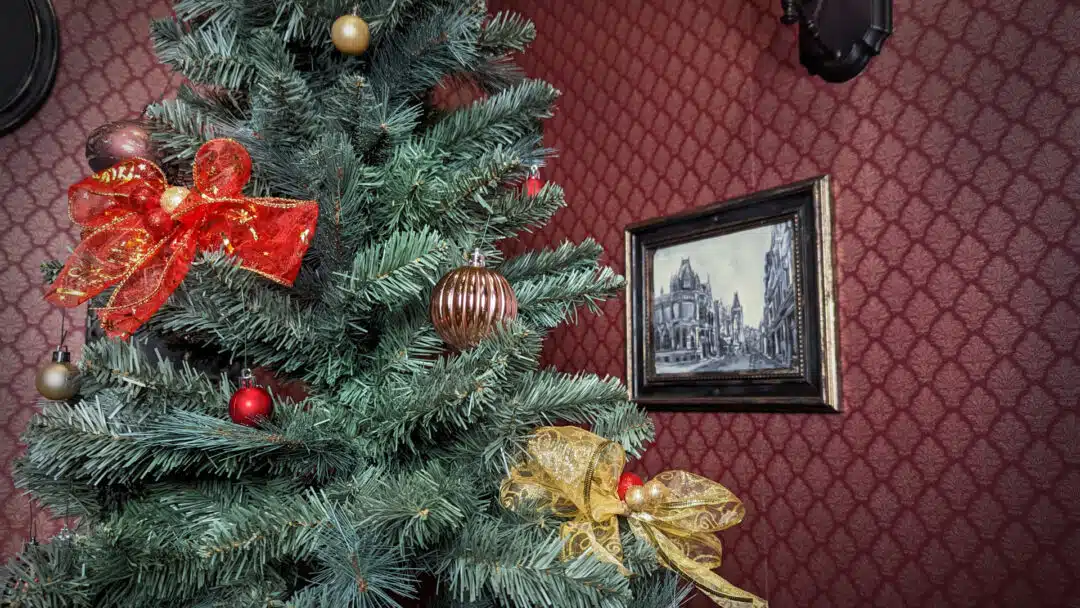A Christmas tree in Sherlock's study.