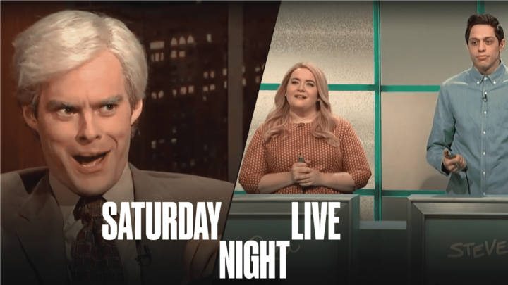 A graphic showing 2 scenes from Saturday Night Live skits.