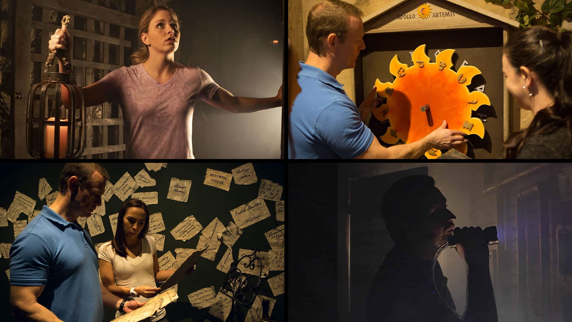A collage of The Escape Effect's four escape rooms.