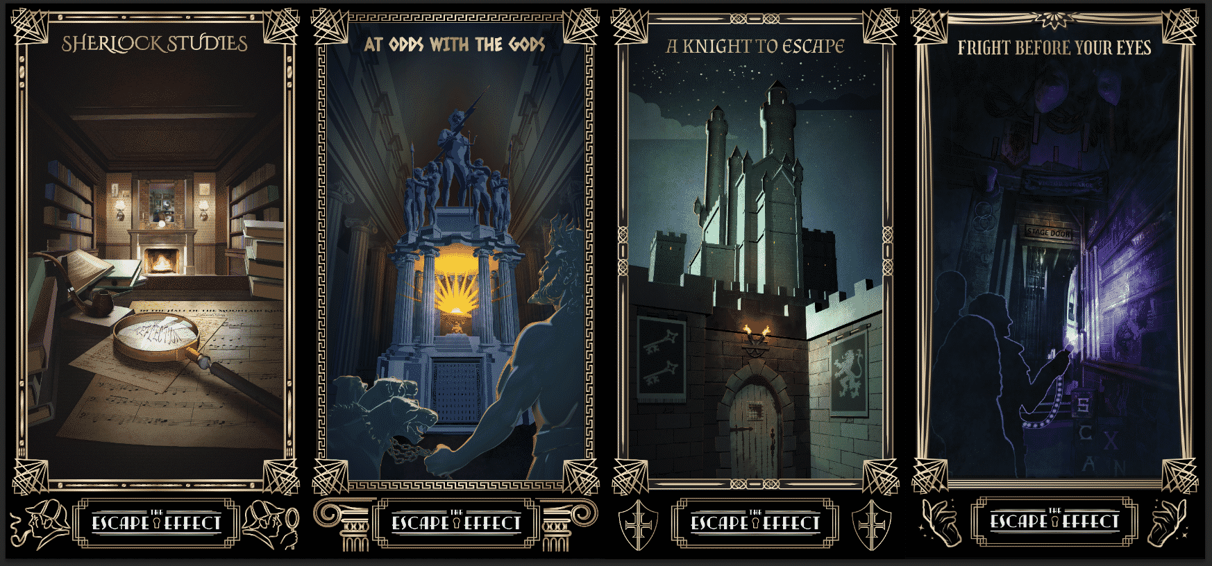 All of The Escape Effect posters lined up together.
