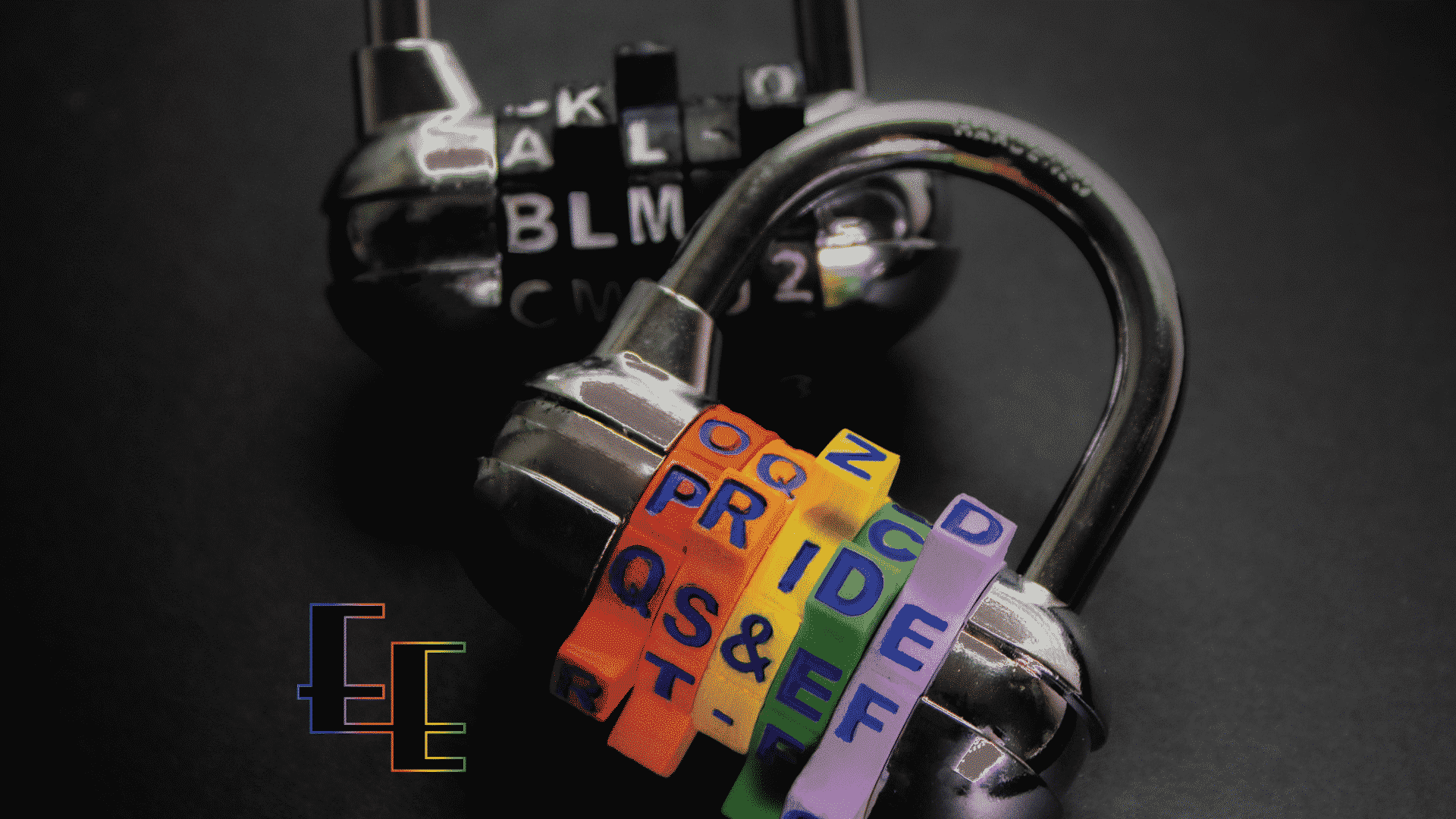 Two master locks showing the words BLM for Black Lives Matter and PRIDE.
