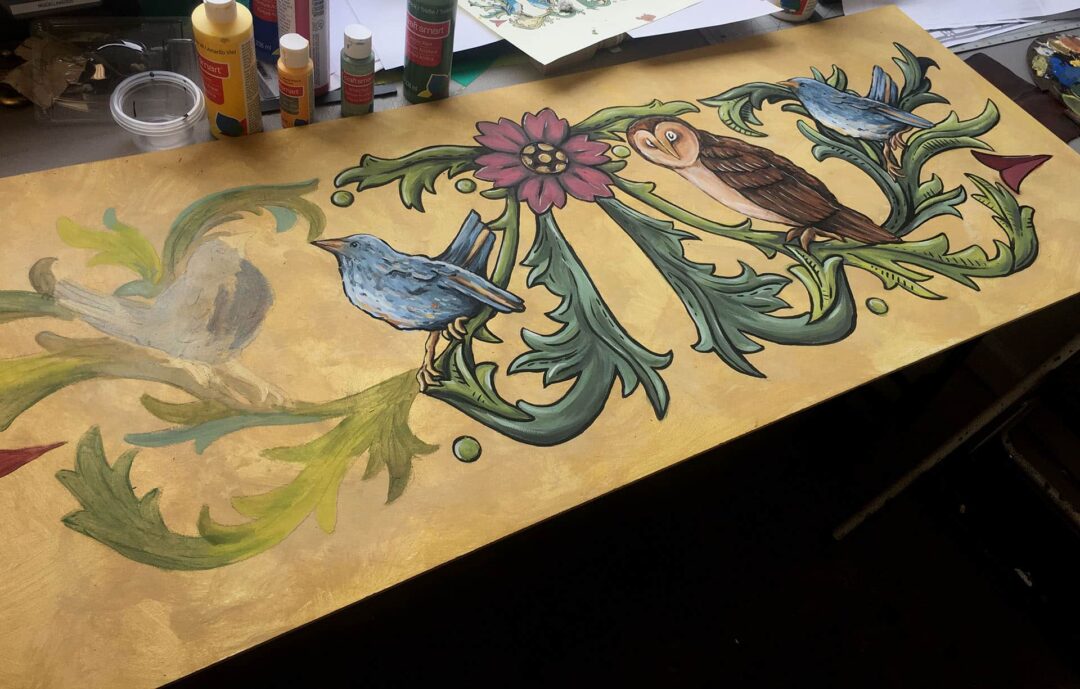 A half finished mural painting used in the Grand Hall of A Knight To Escape.