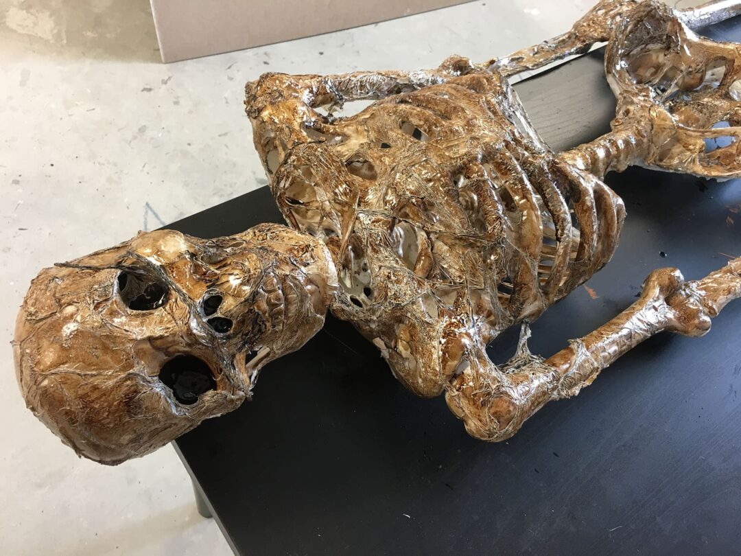 A prop skeleton completed and ready to be used in A Knight To Escape.