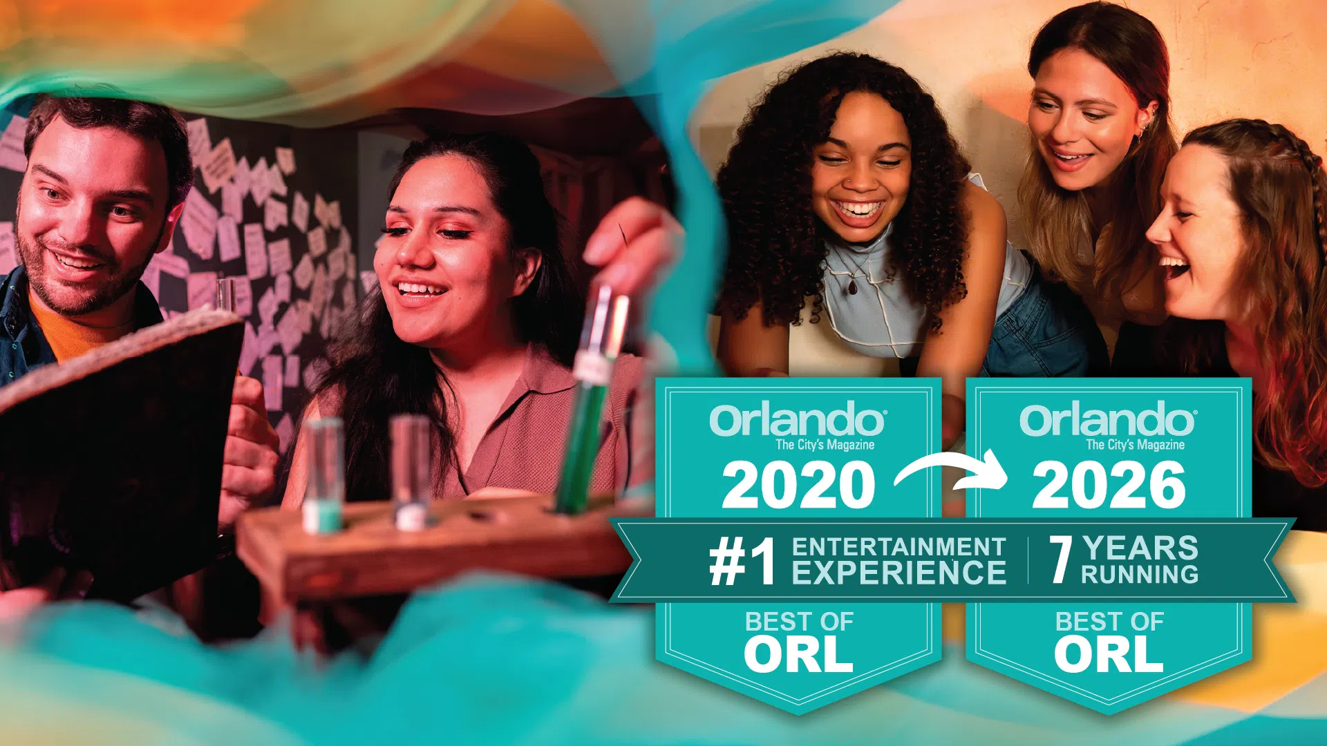 A graphic showing The Escape Effect has won the Best Of Orlando Award for 7 years running.